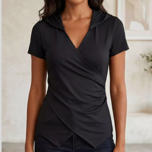 Hooded Wrap Front Slim Fit Top