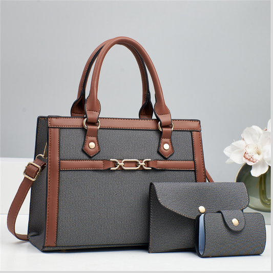 Stitching Contrast Color Fashion Mother-and-Child Bag Three-Piece Set