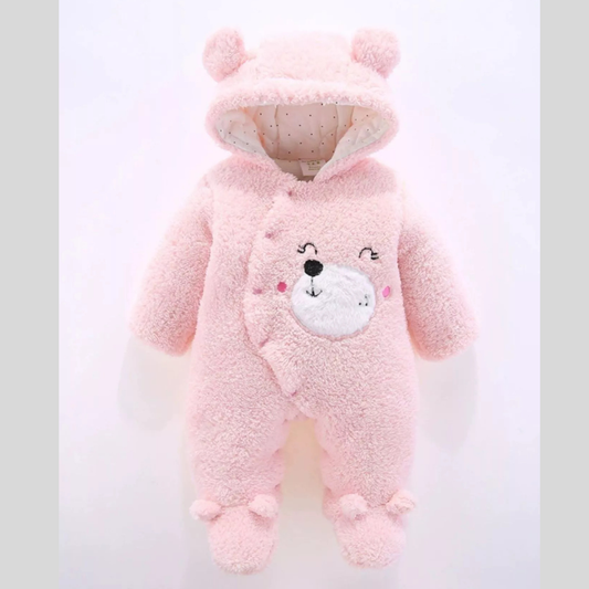 Children's Cute Bear Hooded Fleece One-Piece