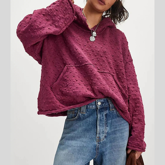 Textured Dot Knit Long Sleeve Hooded Sweater