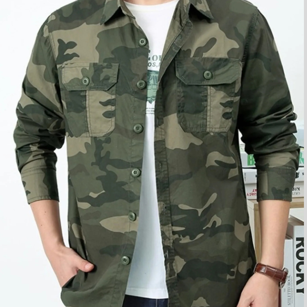 Men's Plus Size Camouflage Print Long Sleeve Shirt