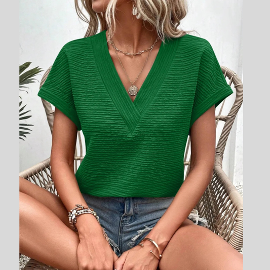 Textured Solid Color Short Sleeve Top