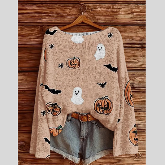 Full Size Halloween Graphic Boat Neck Sweater Plus Size