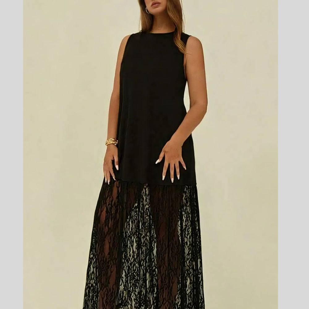 Plus Size Sleeveless Lace Trim Maxi Dress