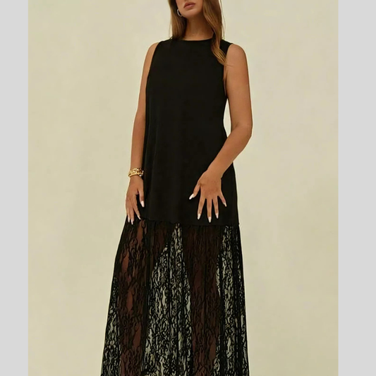 Plus Size Sleeveless Lace Trim Maxi Dress