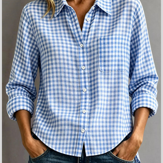 Gingham Button-Down Long Sleeve Shirt