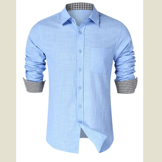 Men's Button-Down Shirt with Gingham Contrast
