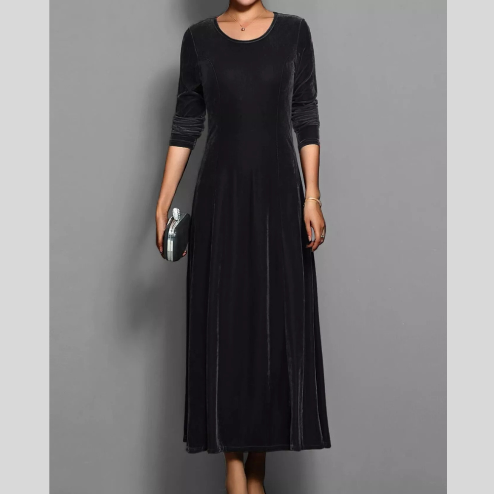 Elegant Velvet Long Sleeve Fit & Flare Dress