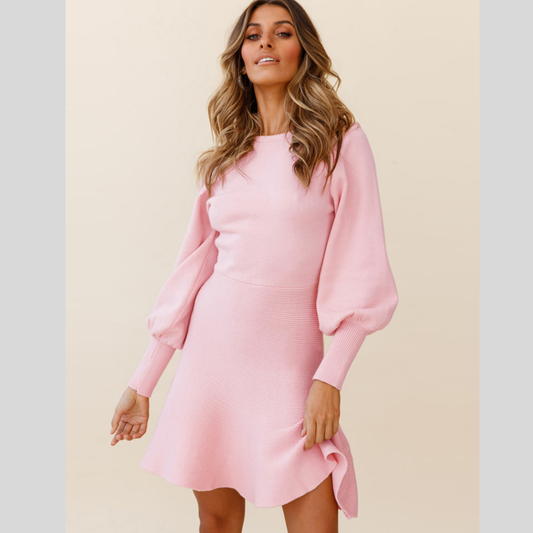 Round Neck Lantern Sleeve Sweater Dress