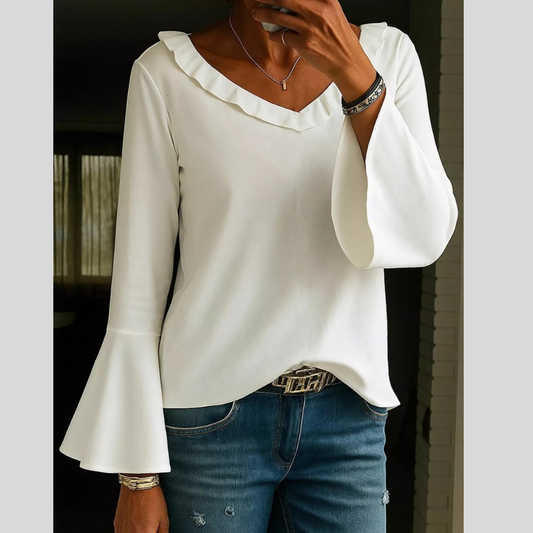 Full Size Ruffled V-Neck Long Sleeve Blouse Plus Size
