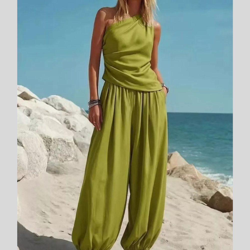 Full Size One-Shoulder Sleeveless Top and Harem Pants Set Plus Size