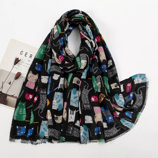 Cat Print Lightweight Scarf