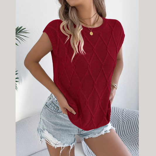 Round Neck Cap Sleeve Knit Top
