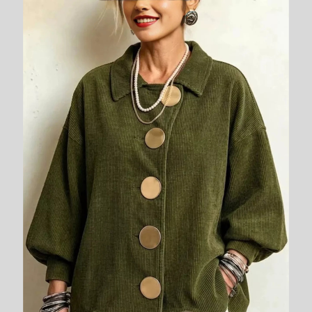 Full Size Corduroy Button-Down Jacket Plus Size