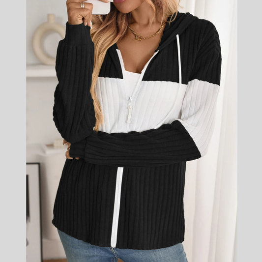 Drawstring Color Block Zip Up Outerwear