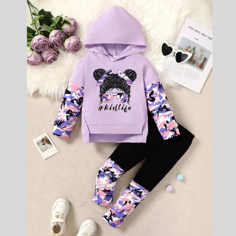 Children's Graphic Camo Print Hoodie & Pants Set
