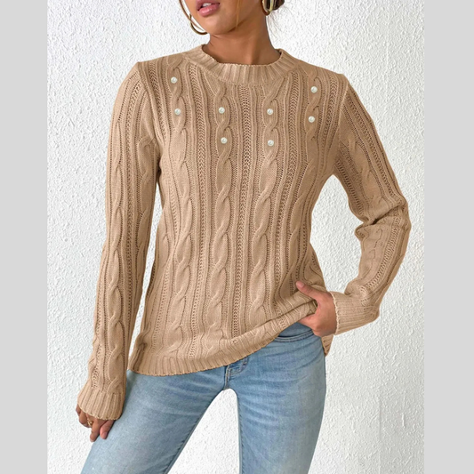 Classic Cable-Knit Round Neck Long Sleeve Pullover
