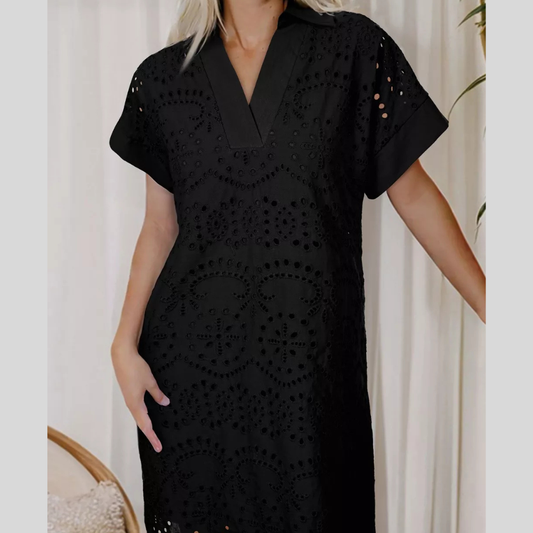 Eyelet Trim Short Sleeve Dress