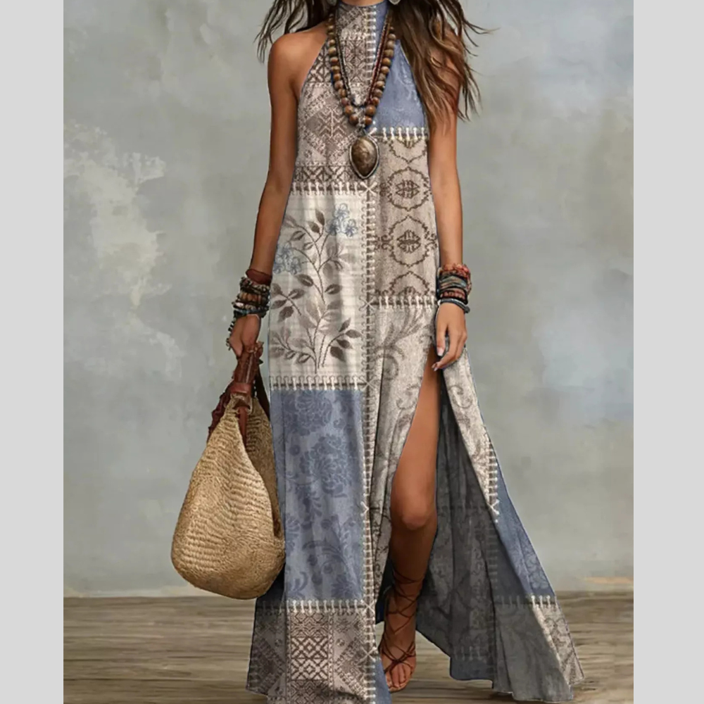 Slit Printed Sleeveless Maxi Dress