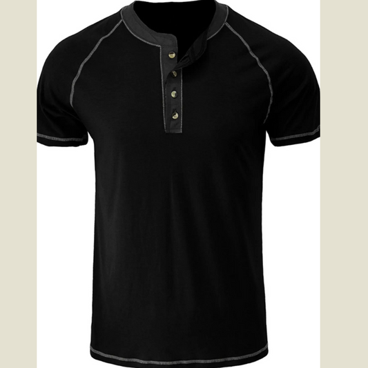 Men's Plus Size Contrast Stitch Henley Polo Shirt