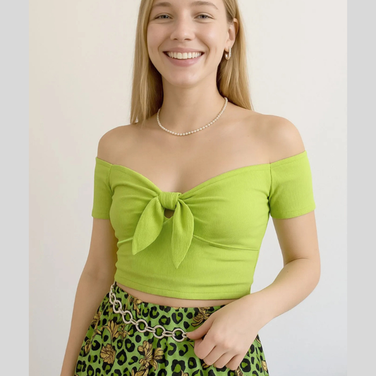 Off-Shoulder Bow-Tie Crop Top