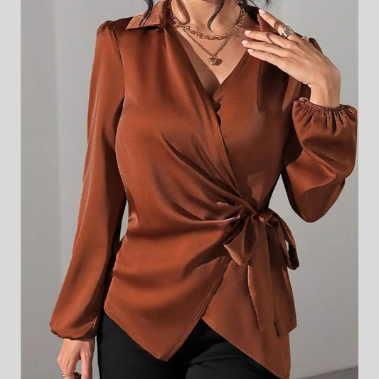 Satin Tied Detail Long Sleeve Blouse