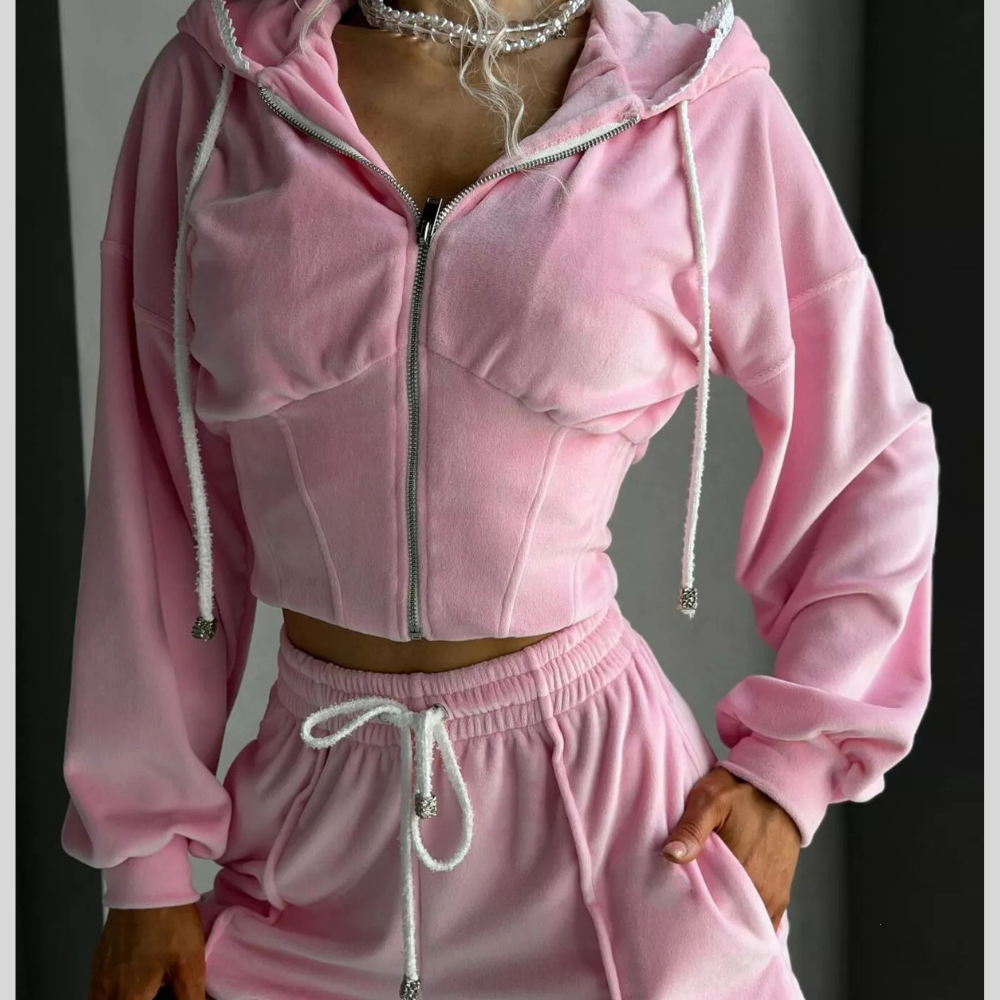 Drawstring Zip-Up Hoodie and Shorts Set