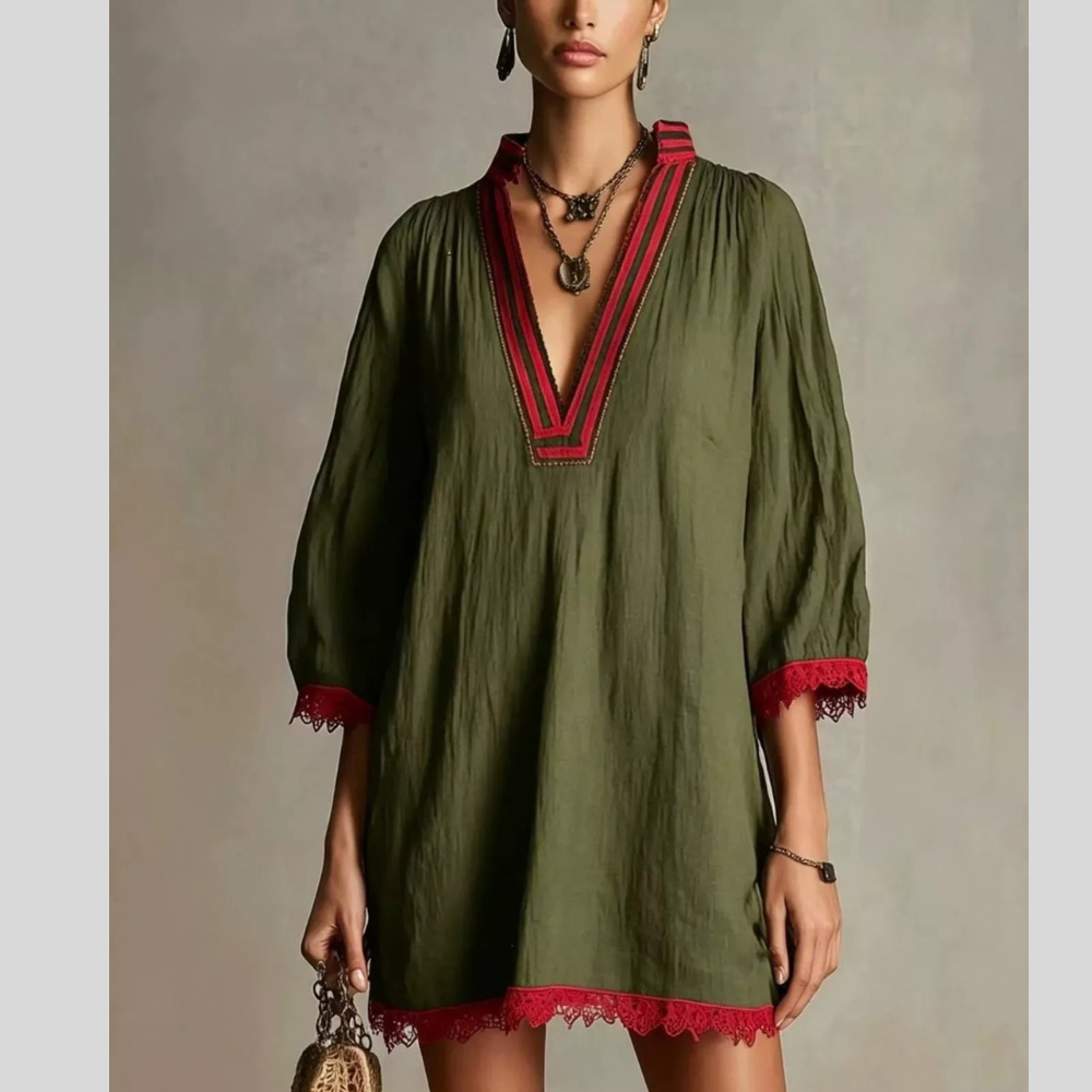 Lace Trim Notched Mini Dress