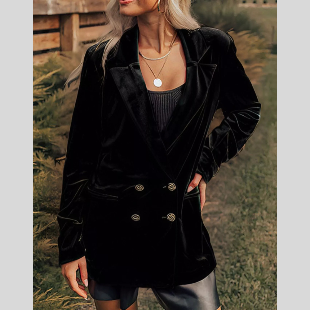 Velvet Lapel Button Front Blazer