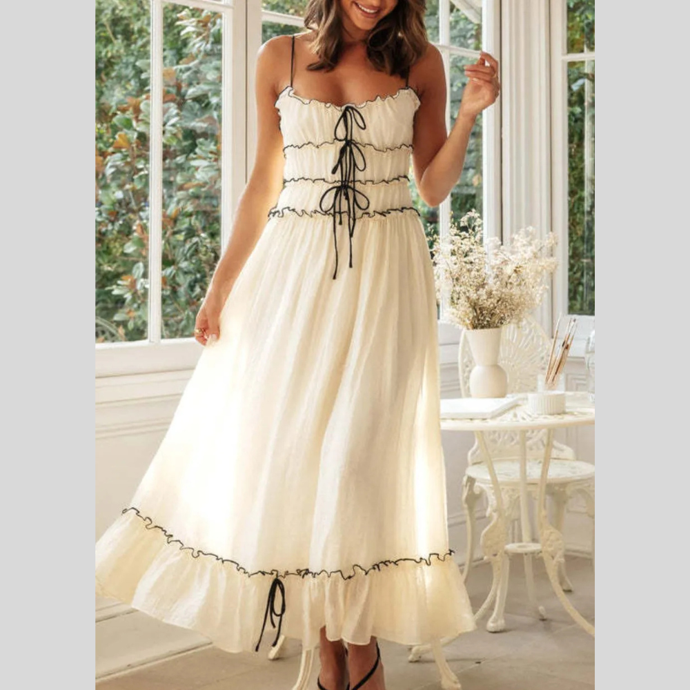 Frill Tied Front Midi Cami Dress