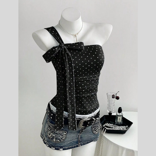 Polka Dot One-Shoulder Cami