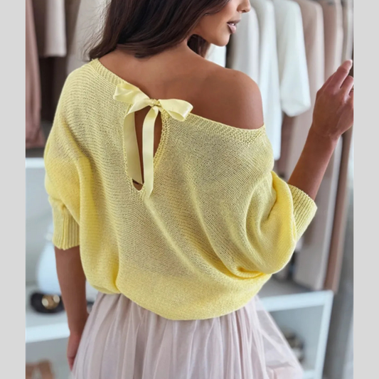 Bow Back Boat Neck Batwing Sleeve Sweater