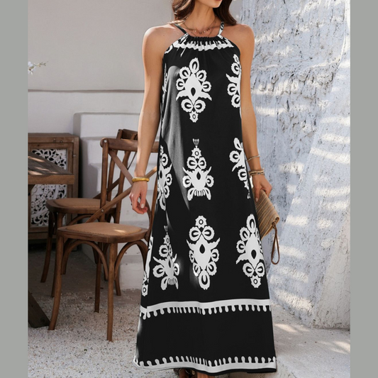 Devine Grecian Neck Printed Maxi Dress