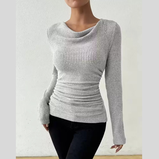 Cowl Neck Ribbed Long Sleeve Sweater