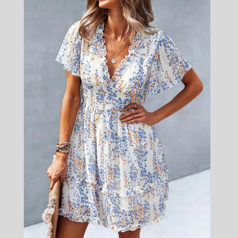 Floral Wrap Dress with Flutter Sleeves