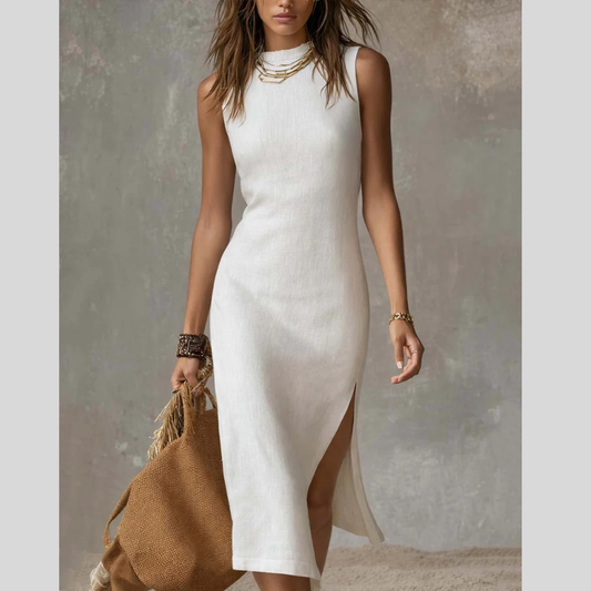 Full Size Sleeveless Mock Neck Slit Midi Dress Plus Size