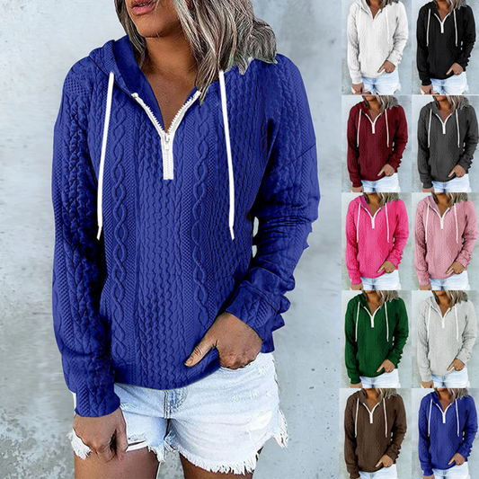 Twist Texture Design Hoodie Drawstring Sweatshirt Fashion Women Daily Clothing