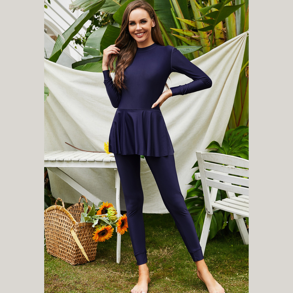 Mock Neck Long Sleeve One-Piece Swimwear