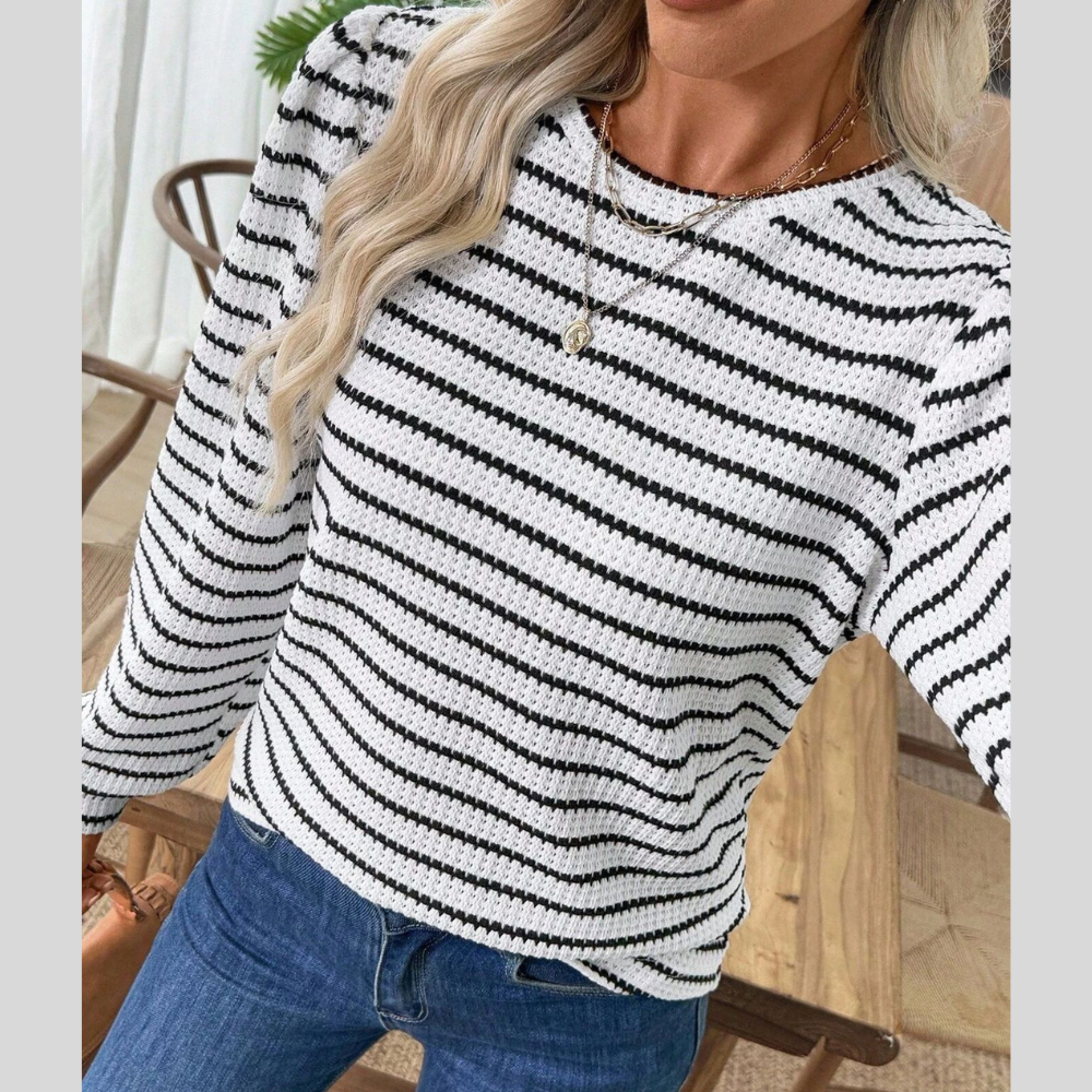 Striped Long Sleeve Texture Knit T-Shirt