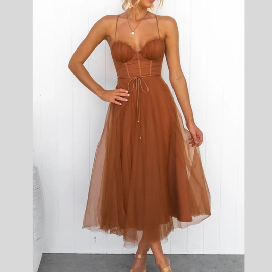 Sweetheart Neck Tulle Midi Dress