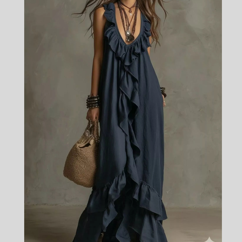 Ruffled Sleeveless Maxi Dress