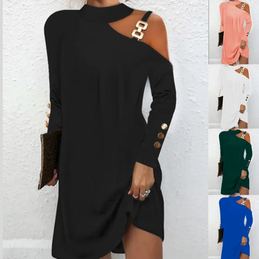 Stylish And Simple Personality Metal Buckle Halter Dress