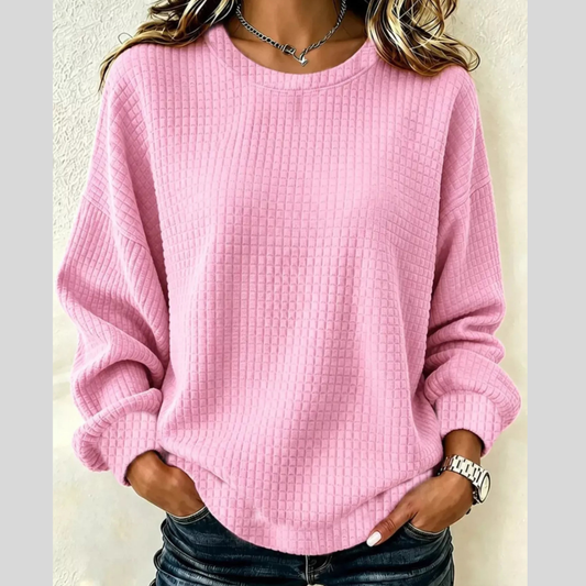 Full Size Waffle Knit Long Sleeve Crew Neck Sweatshirt Plus Size