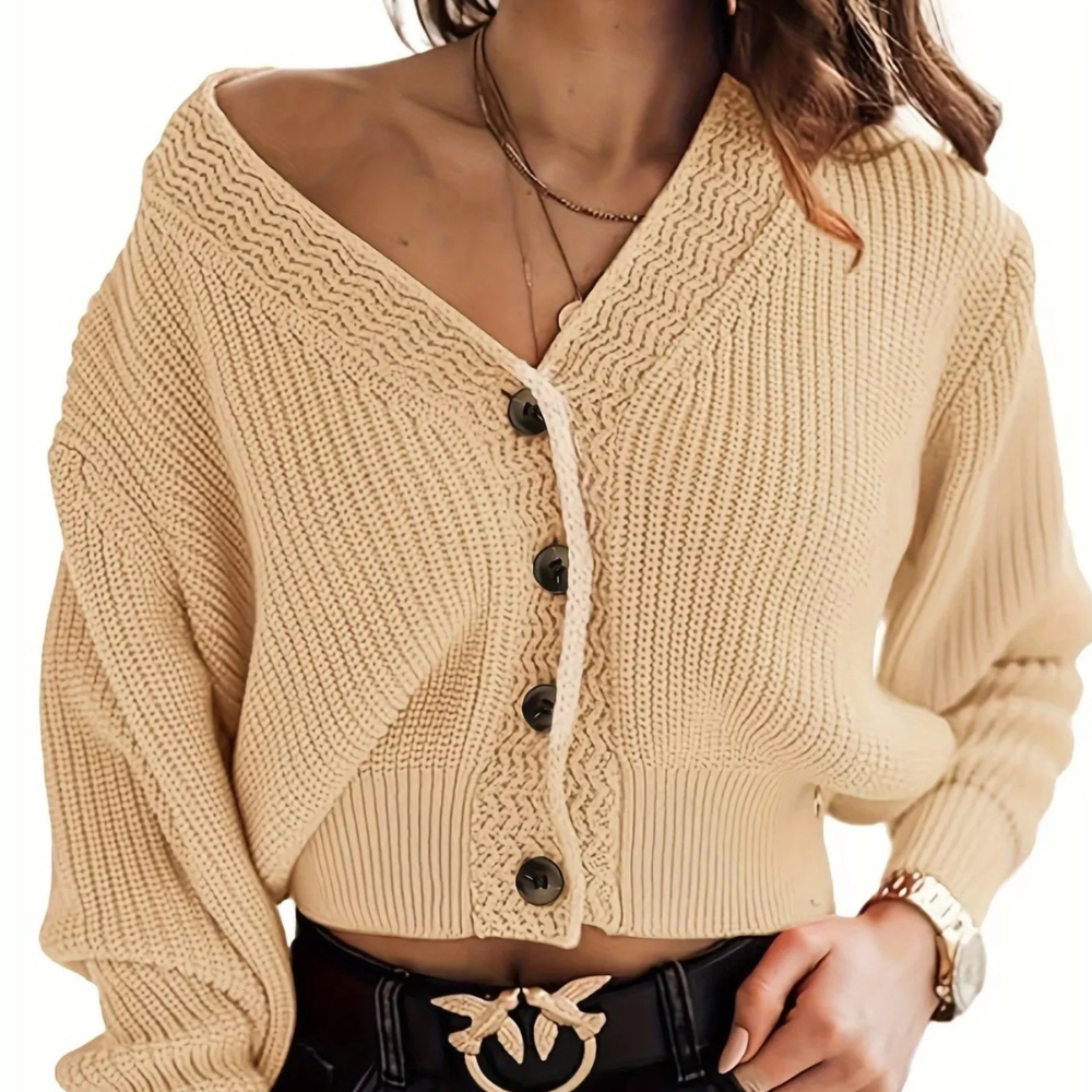 V-Neck Button-Down Knit Cardigan