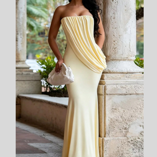 Strapless Draped Maxi Dress
