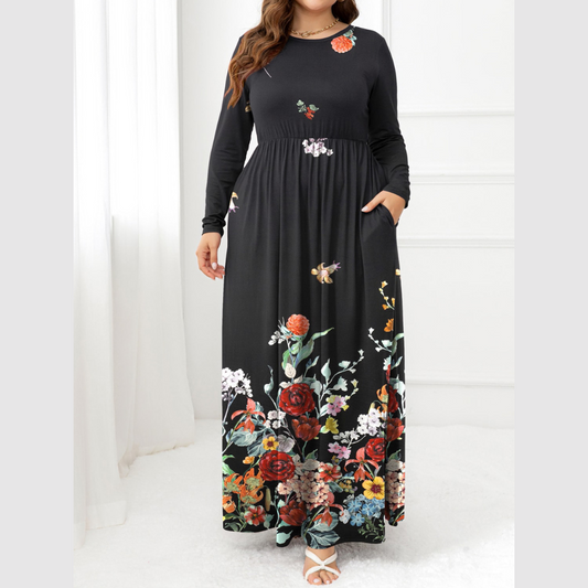 Plus Size Round Neck Maxi Dress with Pockets