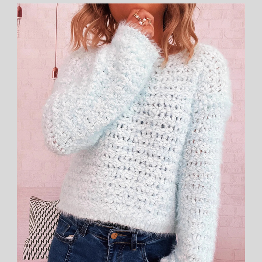 Crochet Round Neck Dropped Shoulder Sweater