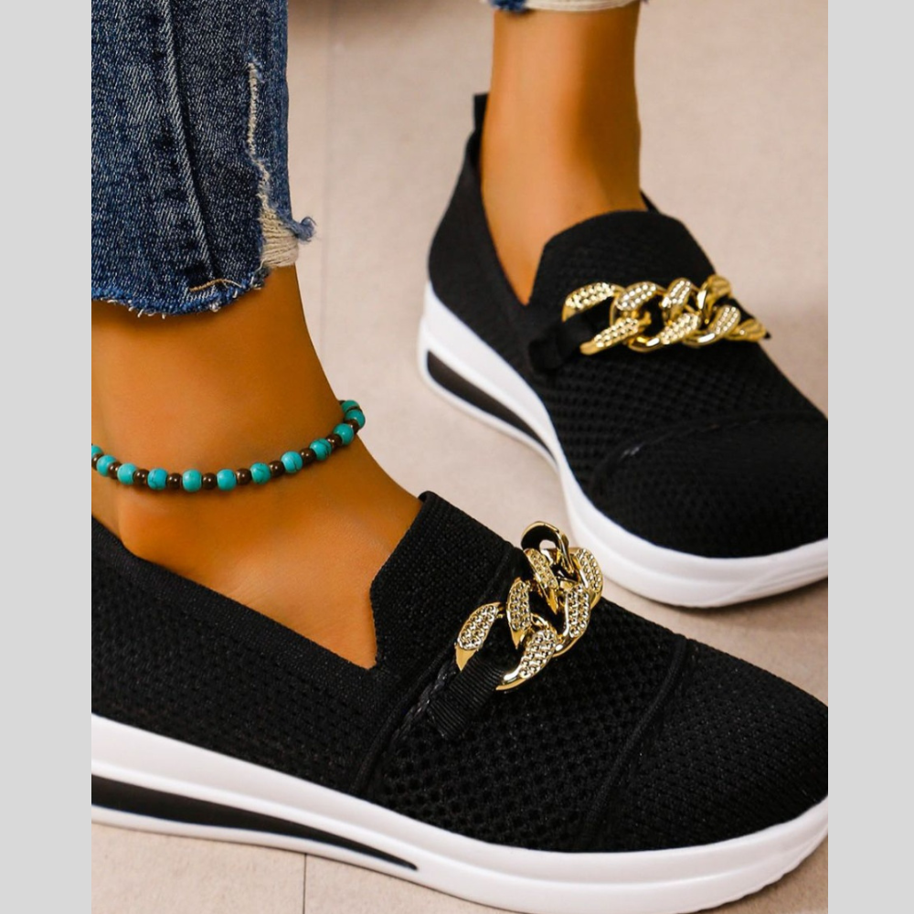 Chain Detail Round Toe Slip-Ons