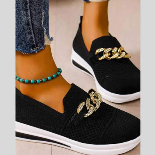 Chain Detail Round Toe Slip-Ons