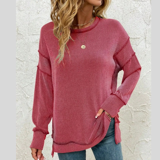 Side Slit Round Neck Dropped Shoulder Sweatshirt